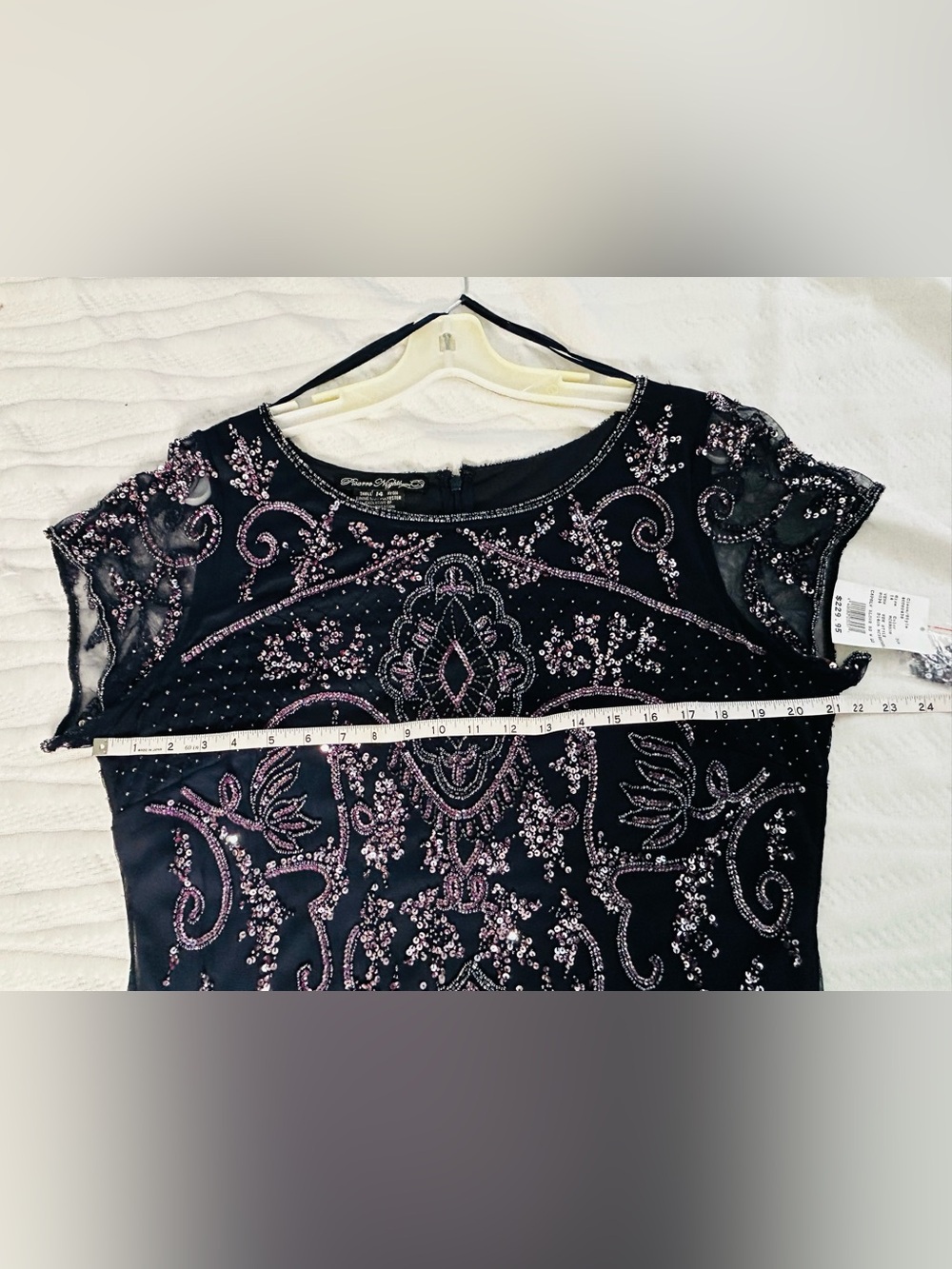 NWT Pizarro Nights Navy Bead and Sequin Embellished Scoopneck Mesh Gown, sz 14 - Picture 13 of 15